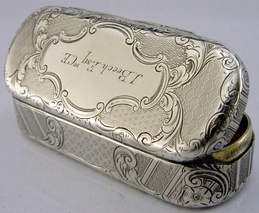 STUNNING SOLID STERLING SILVER SNUFF BOX 1852 ANTIQUE EDWARD SMITH BEECH FAMILY