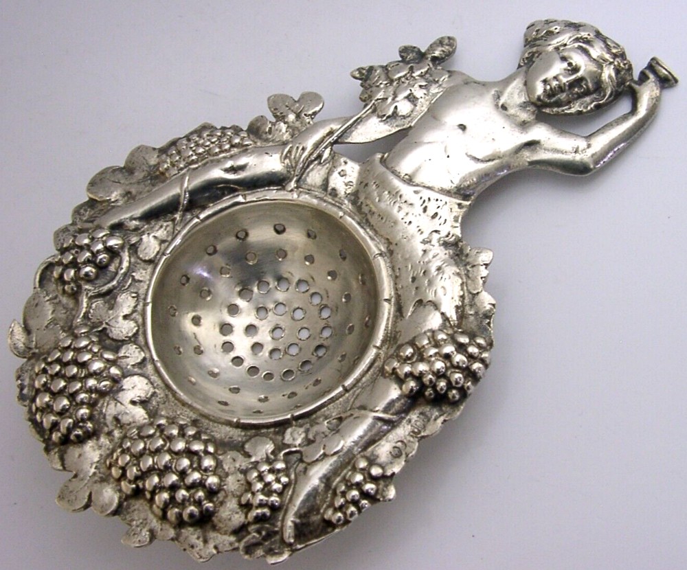 RARE BEAUTIFUL GERMAN SOLID SILVER WINE or TEA STRAINER c1900 ANTIQUE 62g
