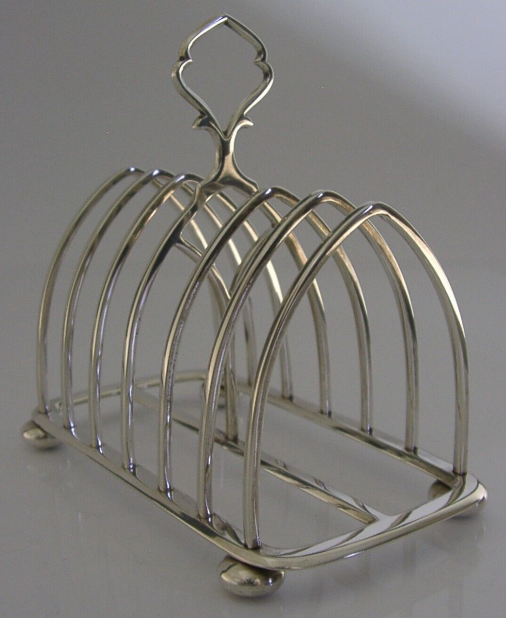 GOTHIC HEAVY 162g ENGLISH STERLING SILVER SIX SLICE TOAST RACK 1911 ANTIQUE