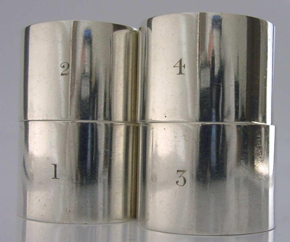SET OF FOUR 1905 ENGLISH STERLING SILVER NUMBERED NAPKIN RINGS ANTIQUE 134g