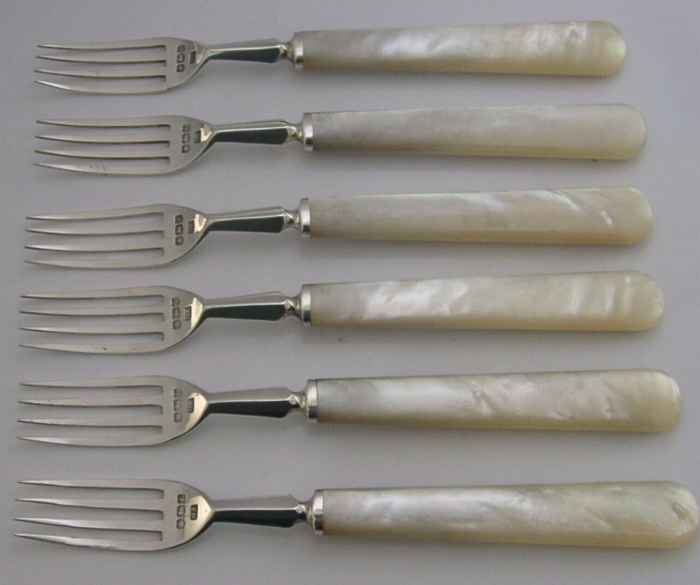 SIX MOTHER of PEARL STERLING SILVER FORKS ANTIQUE 1923 AFTERNOON TEA ANTIQUE 148g