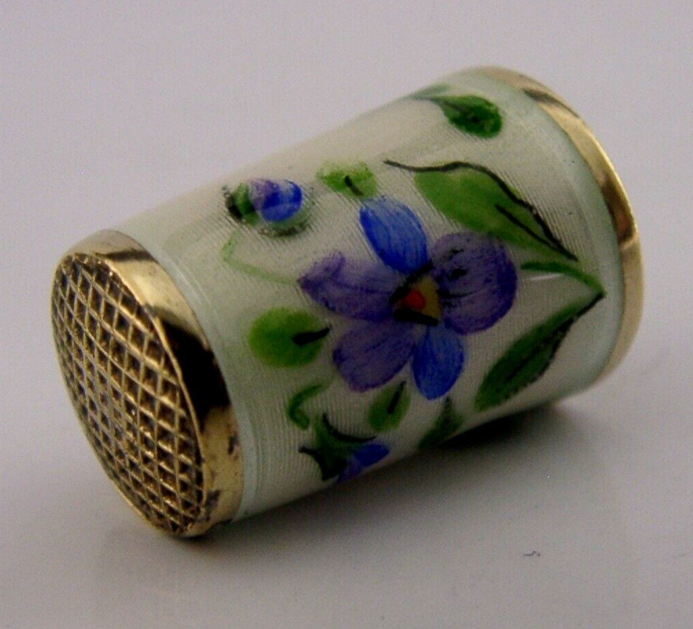 DAVID ANDERSEN STERLING SILVER ENAMEL VIOLET SEWING THIMBLE c1940 NORWAY