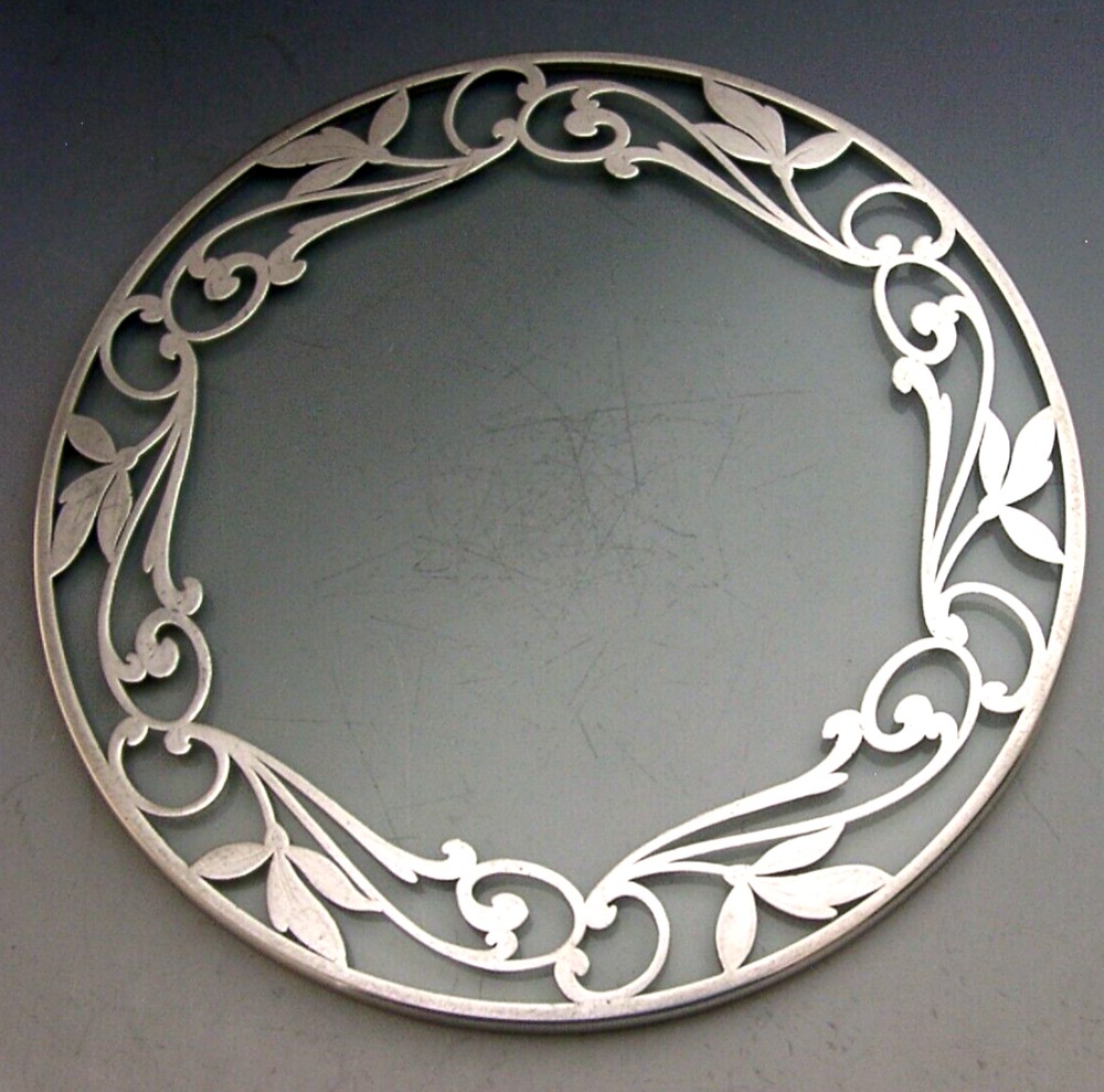 BEAUTIFUL STERLING SILVER GLASS ART NOVEAU TEAPOT STAND c1905