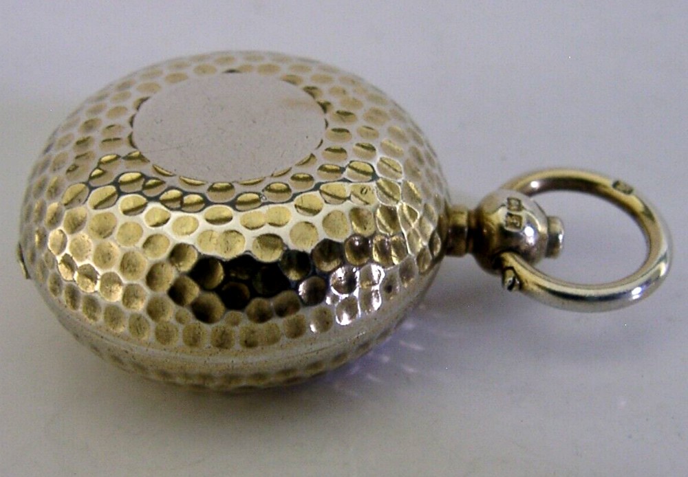 GILDED GOLF BALL STYLE STERLING SILVER SOVEREIGN CASE HOLDER BOX ANTIQUE 1905