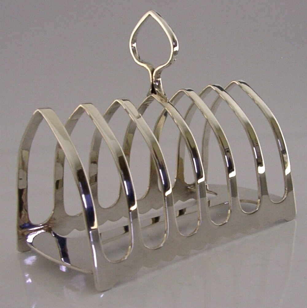HEAVY 126g ENGLISH STERLING SILVER SIX SLICE TOAST RACK 1929 ANTIQUE