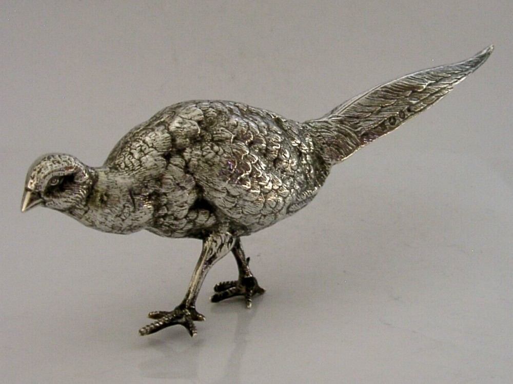 BEAUTIFUL LARGE 8.5inch DUTCH SOLID SILVER PHEASANT FIGURE 1966 ANIMAL 136g