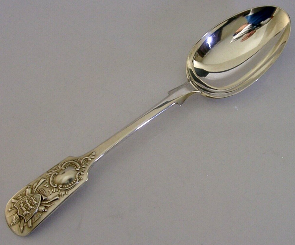 LARGE 94g STERLING SILVER JERSEY SHOOTING SERVING SPOON 1929 ANTIQUE MILTARY JRA
