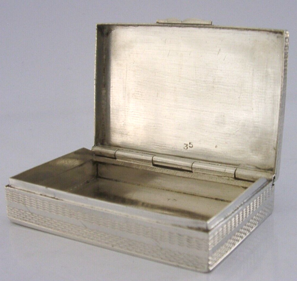 HEAVY 92g STYLISH SOLID STERLING SILVER BOX c1950 ENGINE TURNED