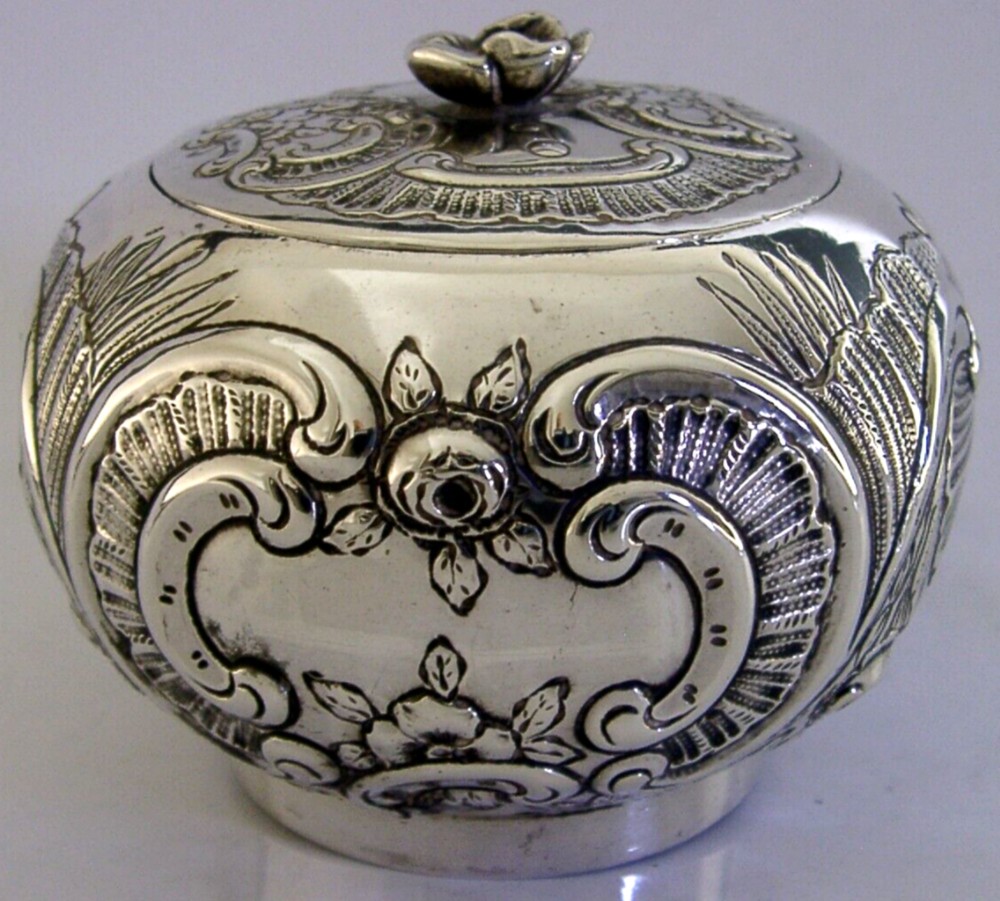 BEAUTIFUL GERMAN SOLID STERLING SILVER TEA CADDY SUGAR BOX 1890 ANTIQUE 144g