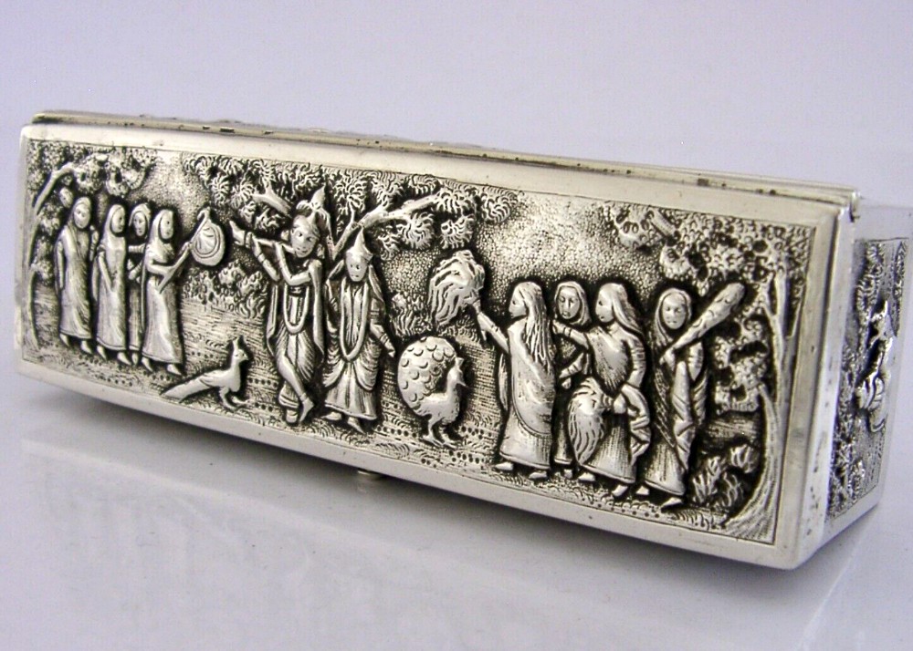 HEAVY 162g STUNNING INDIAN SOLID SILVER TABLE BOX c1890 ANTIQUE CALCUTTA