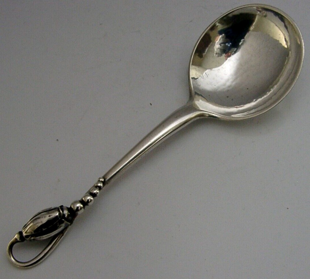 GEORG JENSEN SOLID SILVER BLOSSOM PATTERN NO 84 CADDY SPOON 1929 ANTIQUE