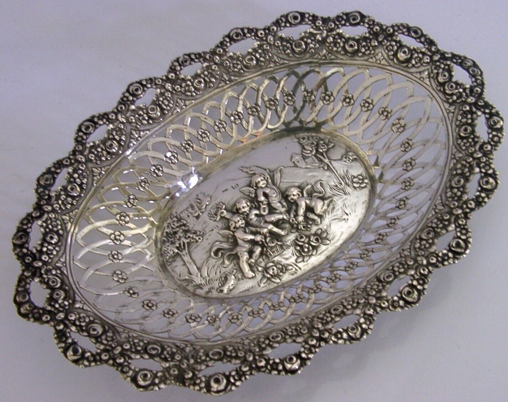 SUPERB VICTORIAN 800 SOLID SILVER CHERUB BOWL DISH c1890 ANTIQUE 138g