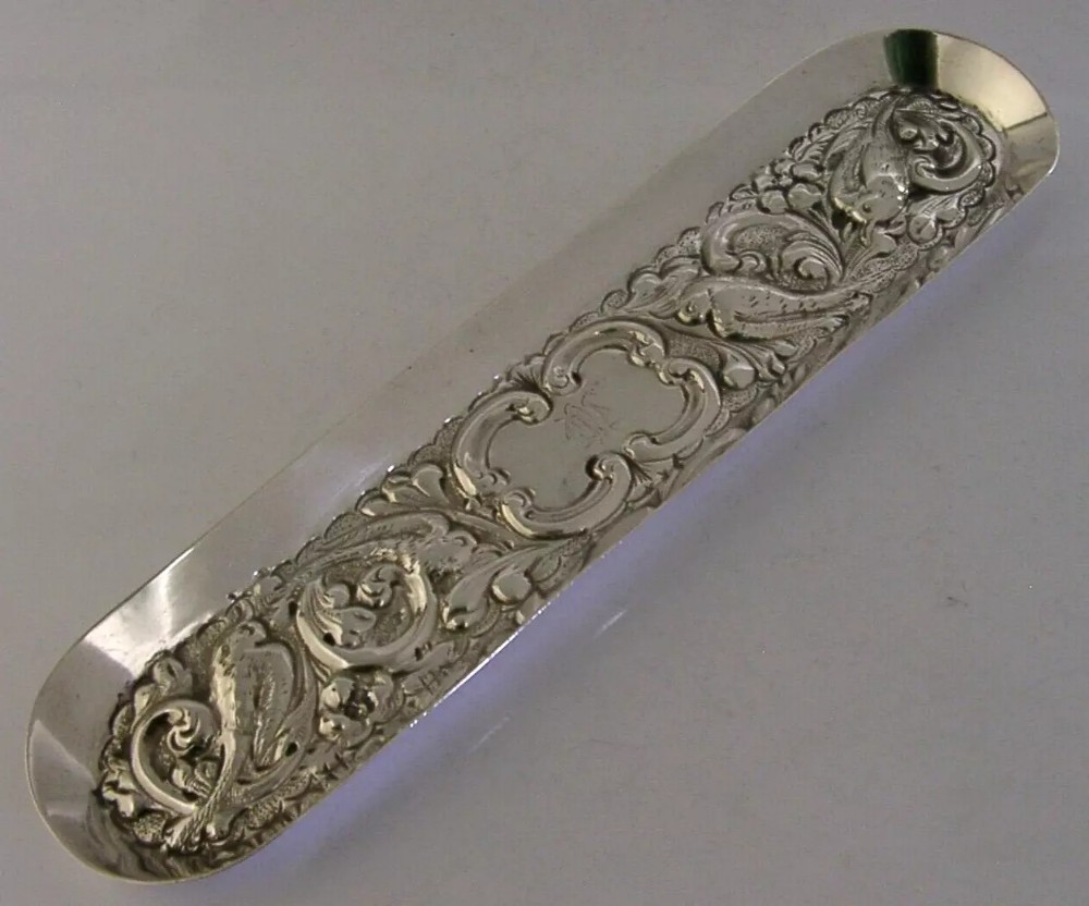 VICTORIAN ENGLISH SOLID STERLING SILVER BIRDS DESK PEN TRAY DISH 1895
