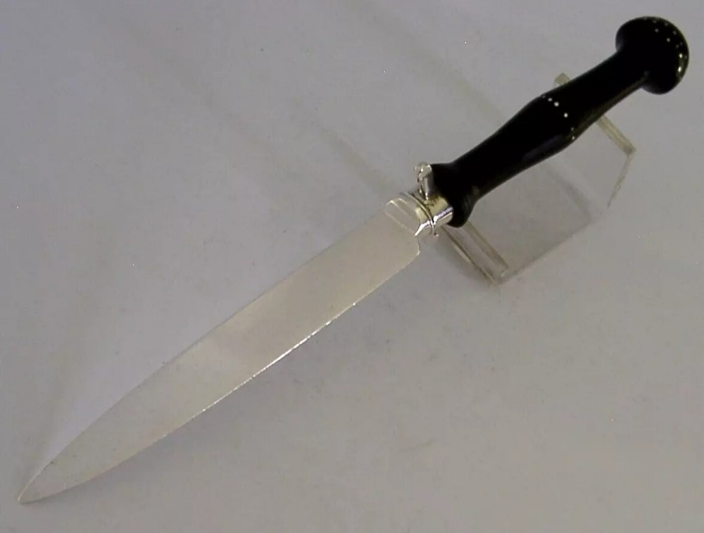 UNUSUAL ENGLISH GEORGIAN STERLING SILVER WOODEN LETTER OPENER 1816 ANTIQUE