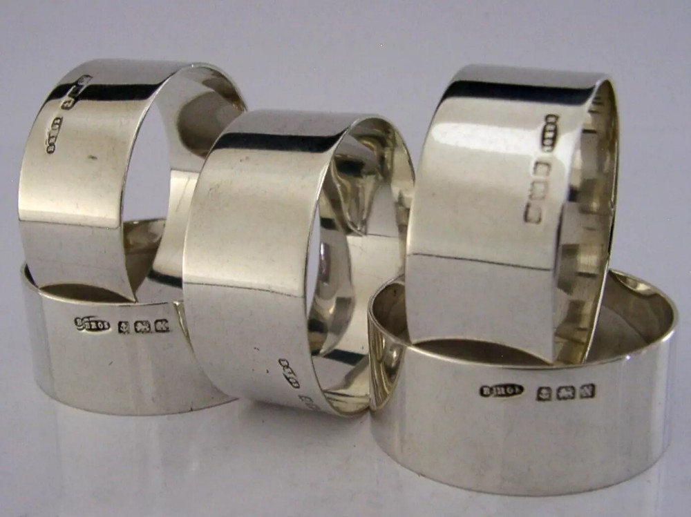 SUPERB SET OF FIVE STERLING SILVER NAPKIN RINGS 1922 ART DECO 108g