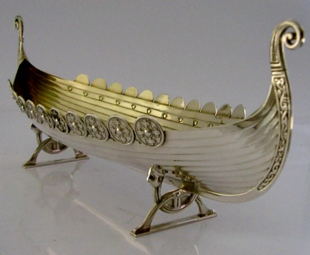 RARE VERY LARGE STERLING SILVER VIKING BOAT DISH 1930 DAVID ANDERSEN 168g NORWAY