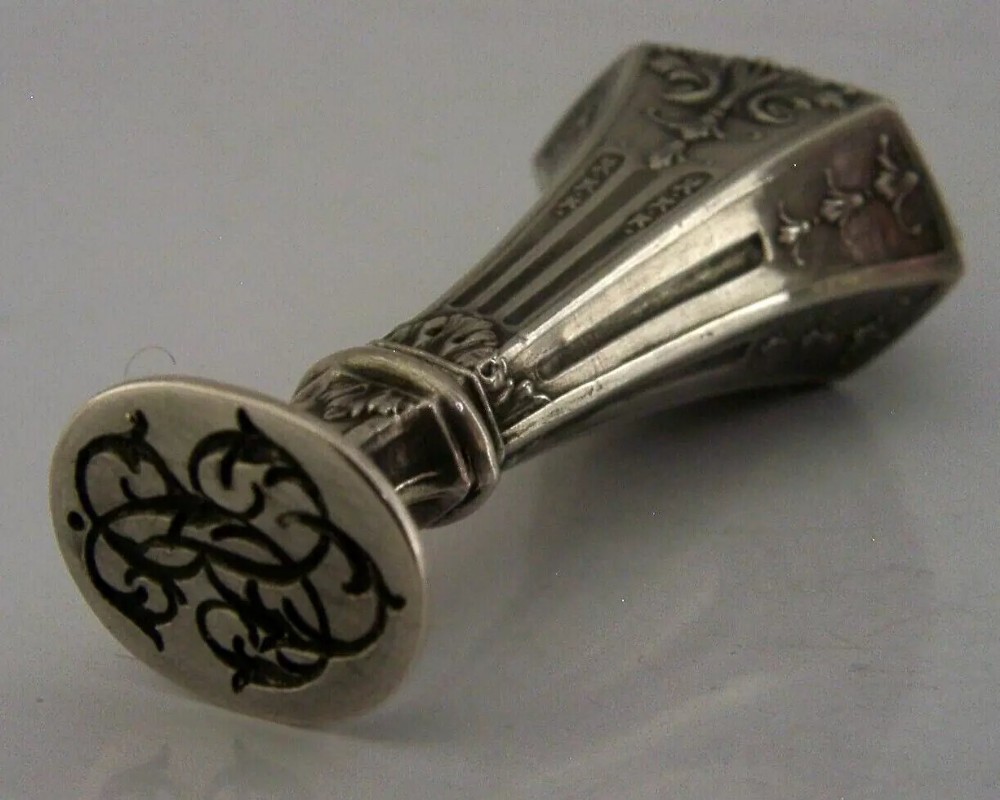 FRENCH SOLID SILVER DESK WAX SEAL c1900 ANTIQUE ART NOUVEAU