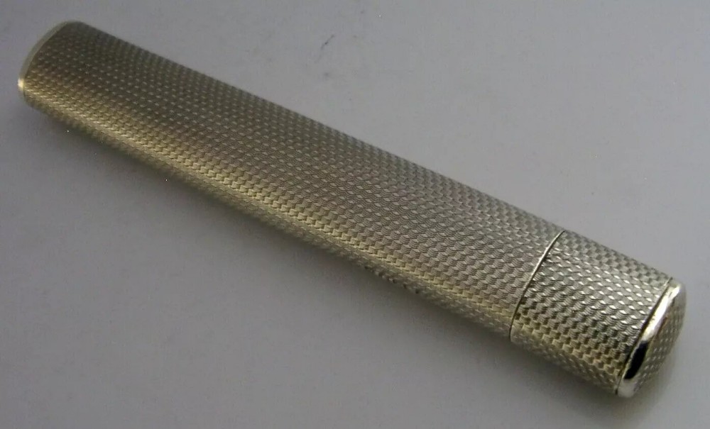 ENGLISH SOLID STERLING SILVER CIGAR TUBE ? BOX 1917 ANTIQUE 26g