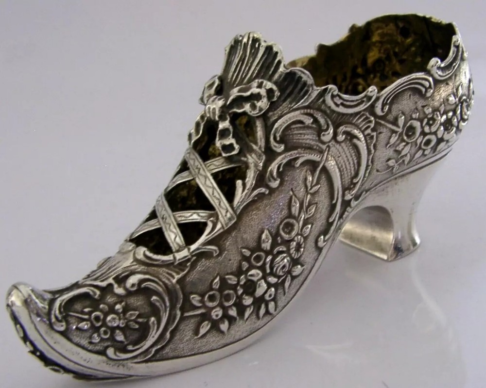 RARE LARGE CHESTER HANAU STERLING SILVER SHOE DISH 1896 NOVELTY ANTIQUE