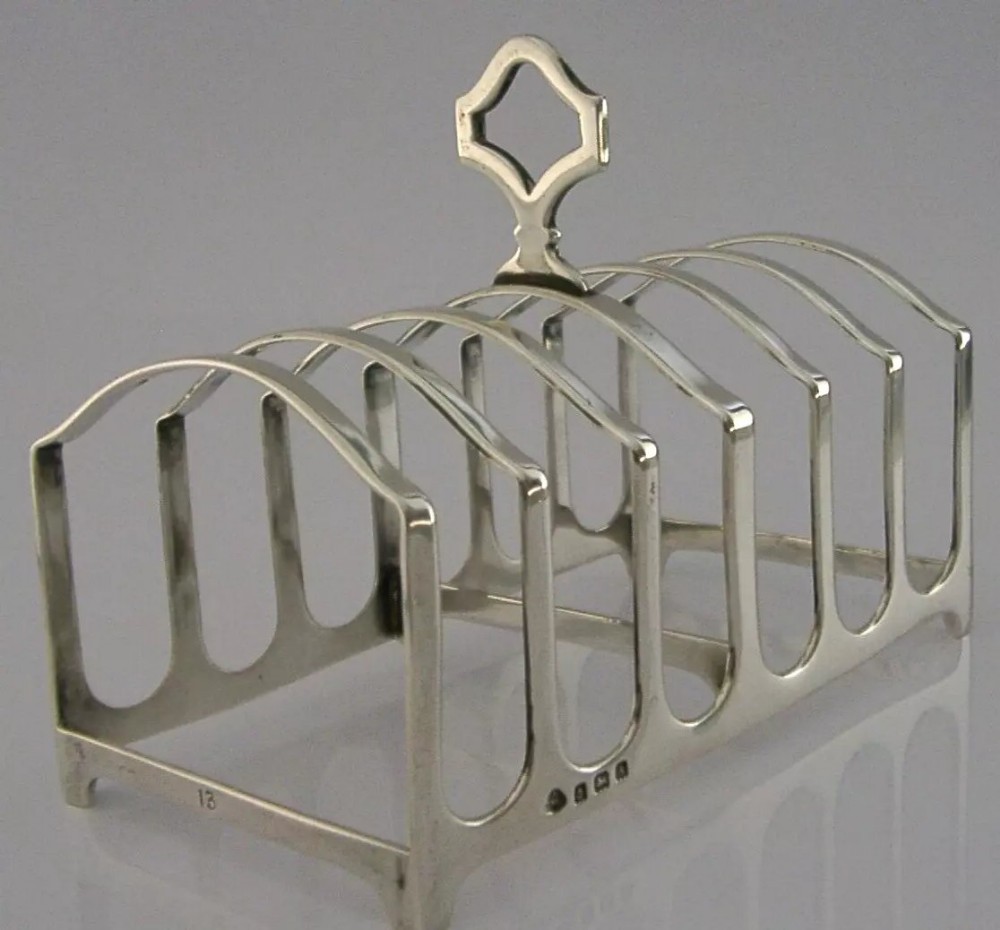 ENGLISH SOLID STERLING SILVER SIX SLICE TOAST RACK 1925 ART DECO 80g