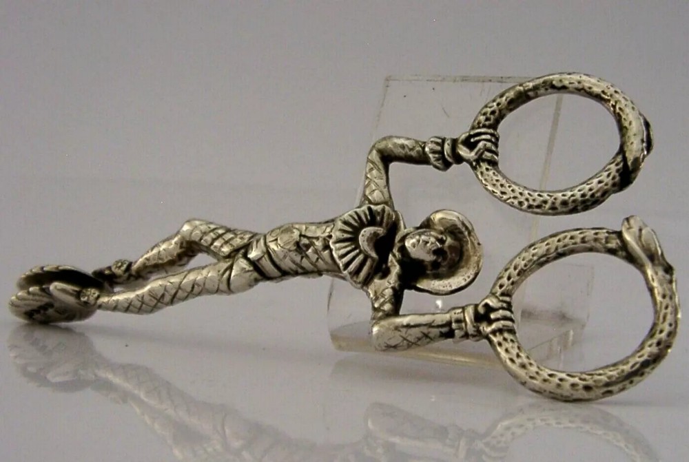 RARE SOLID STERLING SILVER HARLEQUIN SUGAR TONGS NIPS 1900 ANTIQUE CHESTER