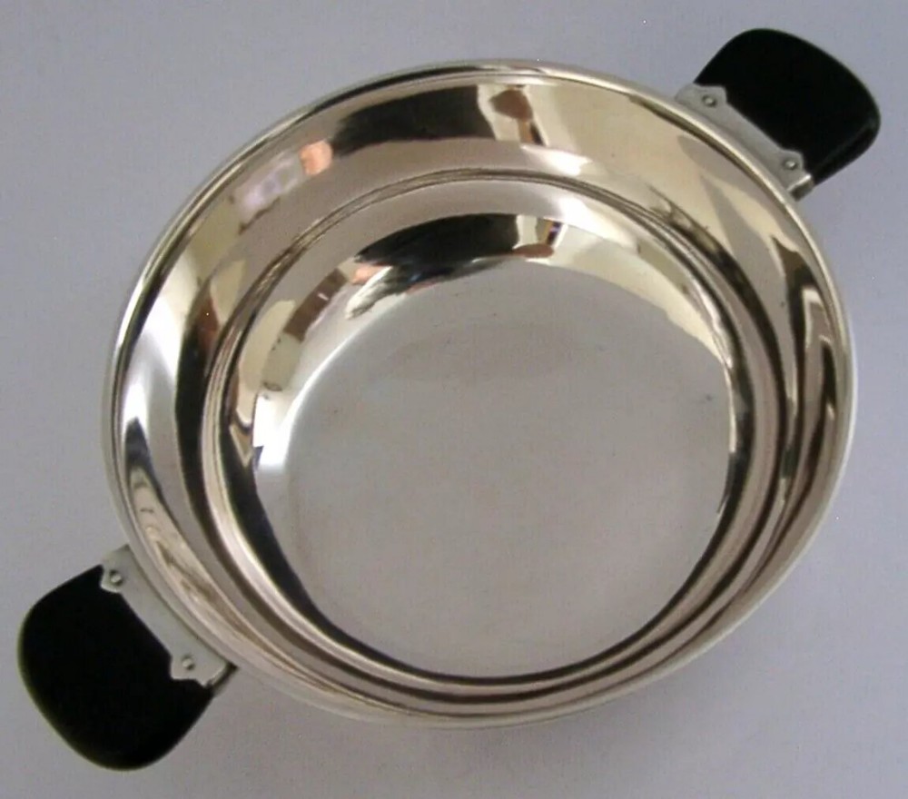 RARE SWISS JEZLER SOLID SILVER QUAICH BOWL c1920 ANTIQUE 110g ARTS & CRAFTS