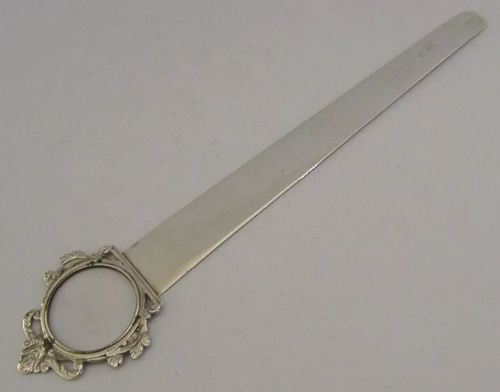 RARE STERLING SILVER COMBINATION LETTER OPENER MAGNIFYING GLASS 1899 ANTIQUE