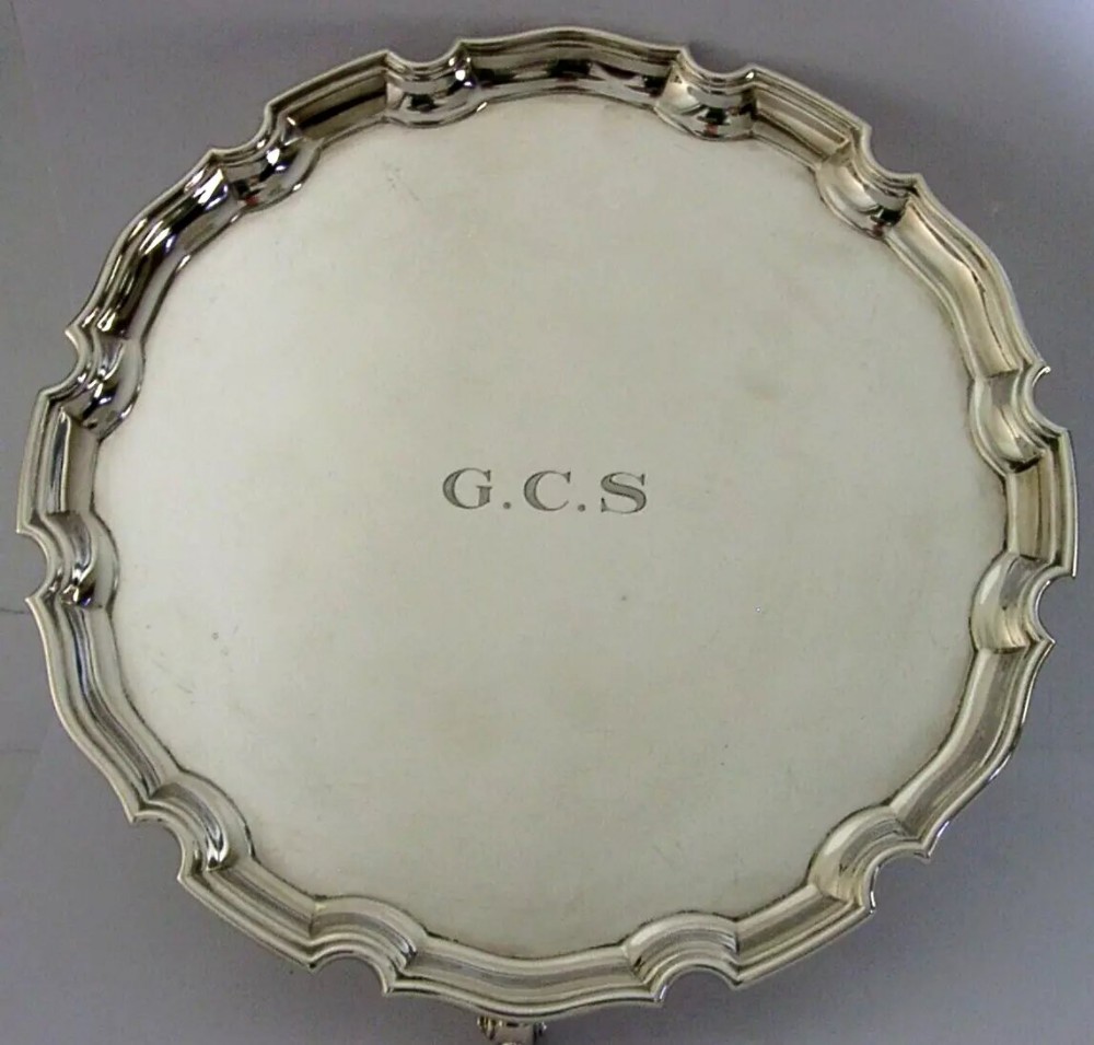 STUNNING ENGLISH SOLID STERLING SILVER SALVER 560g DRINKS TRAY 1966 BARWARE 10in