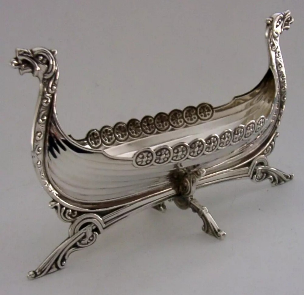 RARE LARGE 174g NORWEGIAN SOLID STERLING SILVER VIKING BOAT BOWL c1940 NORWAY