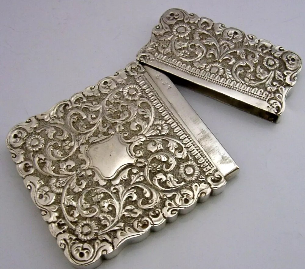 STUNNING INDIAN SOLID SILVER CARD CASE c1880 ANTIQUE 100g KUTCH