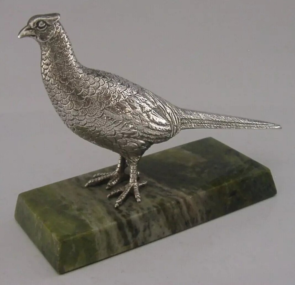 QUALITY ENGLISH SOLID STERLING SILVER PHEASANT FIGURE 1967 HUNTING SHOOTIN 394g