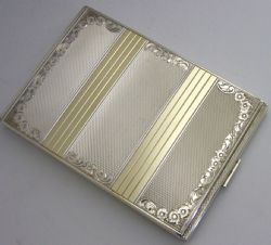 CZECHOSLOVAKIAN 900 SOLID SILVER GOLD CIGARETTE CASE C1940S ART DECO 154G