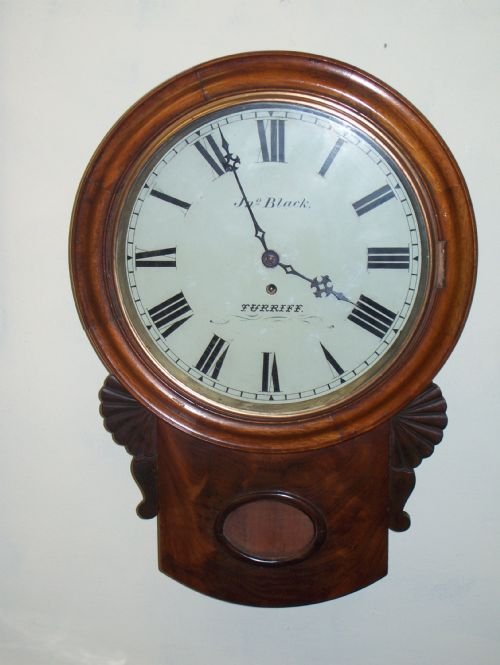 Mid 19th Mahgany Fusee Drop Dial Wall Clock