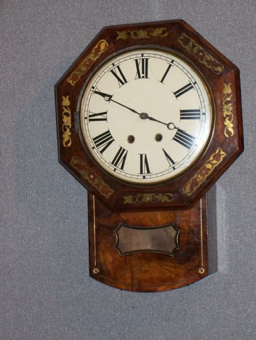 Brass Inlaid Rosewood & Figured Mahogany Black Forest Clock