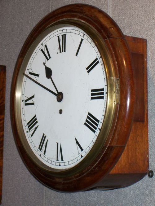 Late 19th Century Mahogany Cased Fusee Dial-office-school-railway Wall Clock