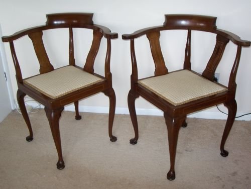 Pair of Inlaid Mahogany Corner Chairs