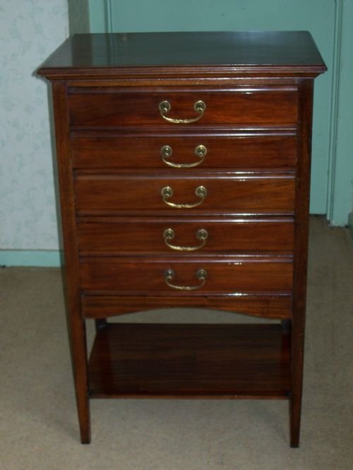 Edwardian Mahogany 5 Drawer Music Cabinet