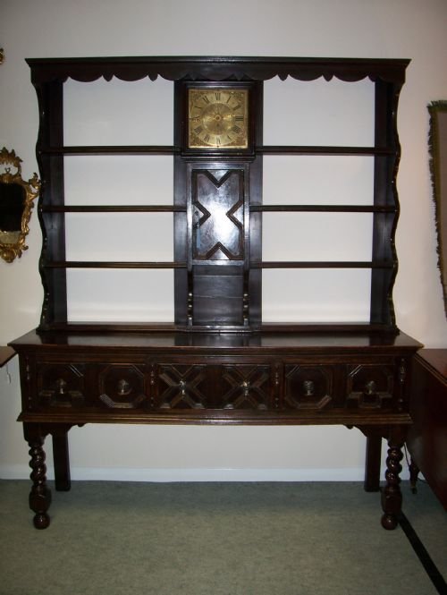 Victorian Oak Dresser with Integral Fusee Clock