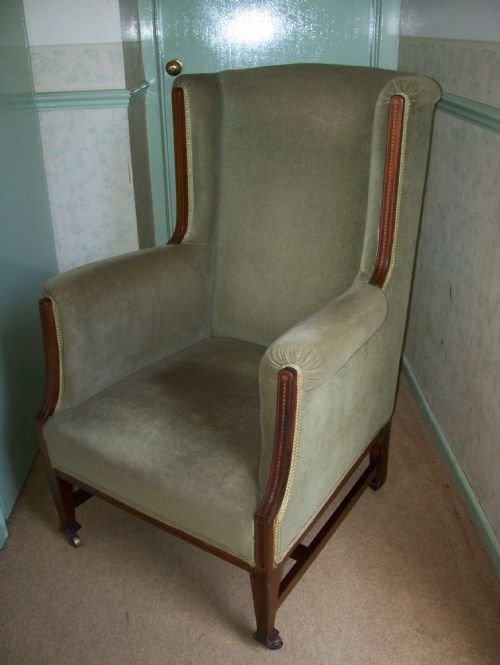 Inlaid Mahogany Upholstered Armchair
