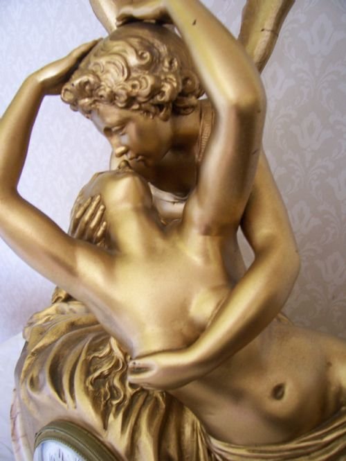 Cupid & Psyche Gilded Spelter Clock