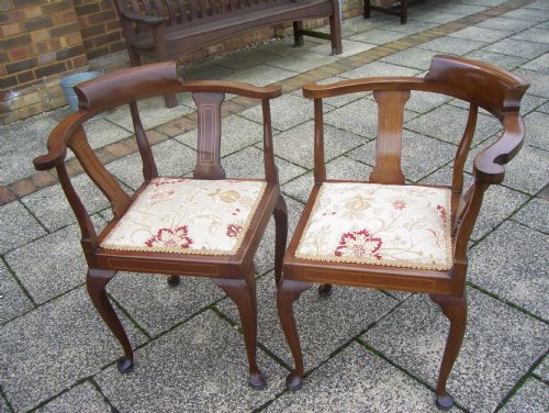 Pair of Edwardian Mahogany Corner Chairs