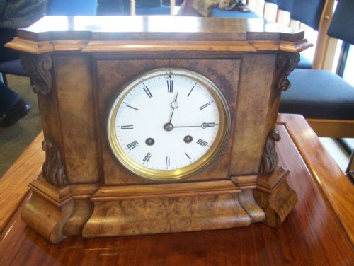 Early 20th Century Burr Walnut Bell Striking Clock