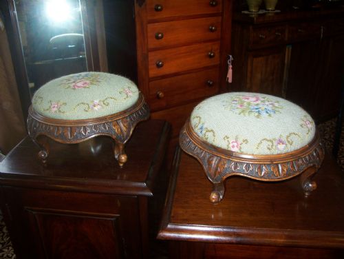 Pair of Victorian Walnut Footstools