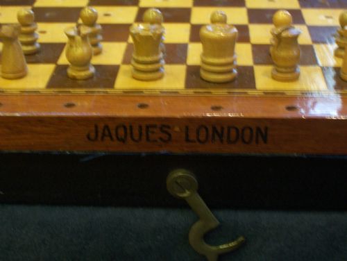Jaques Leather Cased Wooden Travelling Chess Set