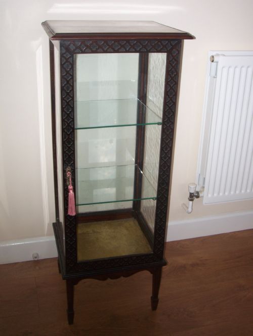 fig 1. EDWARDIAN MAHOGANY 4 SIDED PLAIN GLASS DISPLAY CABINET