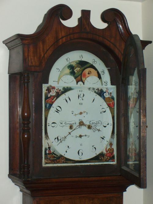 fig 1. GOOD GEORGIAN MAHOGANY MOON PHASE LONGCASE BY
GROVES OF LEEDS