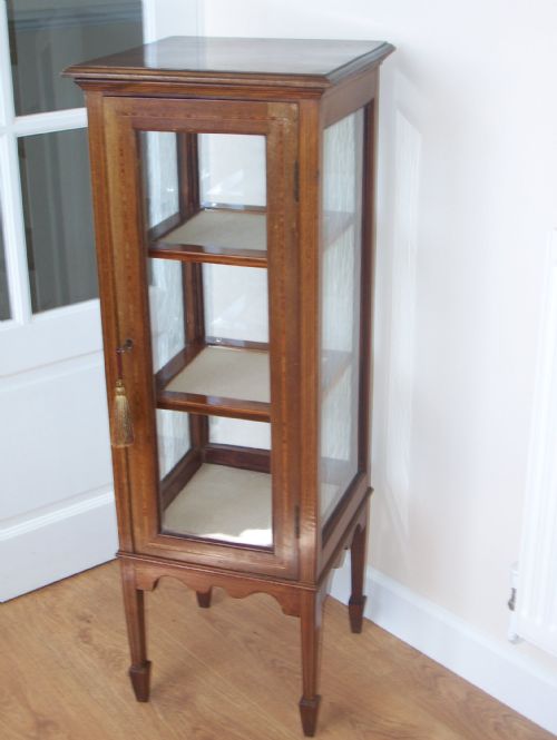 Edwardian Inlaid Mahogany Pillar Display Cabinet