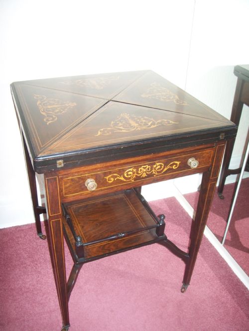Inlaid Rosewood Envelope Card Table
