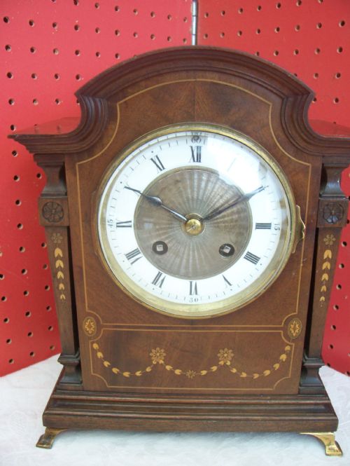 Edwardian Mahogany Inlaid Mantel Clock