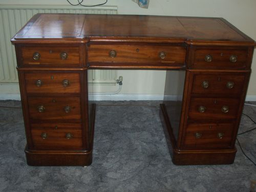 Victorian Mahogany Inverted Breakfront Pedestal Desk